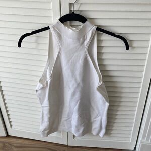 525 America White Ribbed High Neck Tank Top